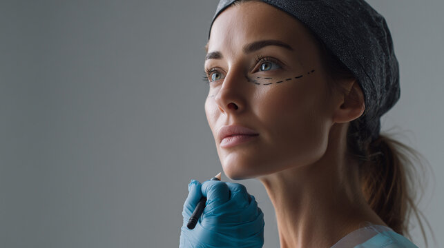 Plastic surgeon preparing patient for medical facial procedure