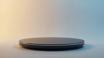 A sleek futuristic podium in a charcoal black finish, perfect for product displays and presentations on a clean, modern grey background