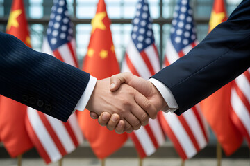 Diplomatic handshake between US and China representatives symbolizing international cooperation and agreement