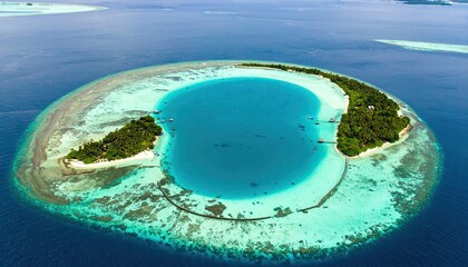 Obraz premium Aerial View of a Tropical Atoll with Turquoise Lagoon