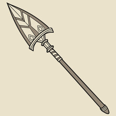 Detailed Illustration of a Decorative Spear with Geometric Design