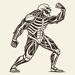 Obraz premium Powerful Skeletal Figure in Action Pose
