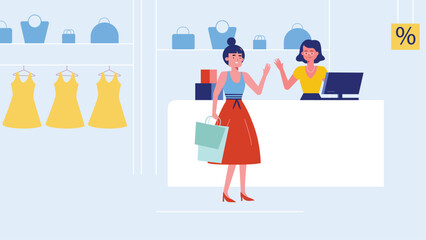 Woman Shopping at Fashion Store with Sales and Bags
