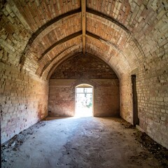 Obraz premium Interior of an old brick building with arched ceiling