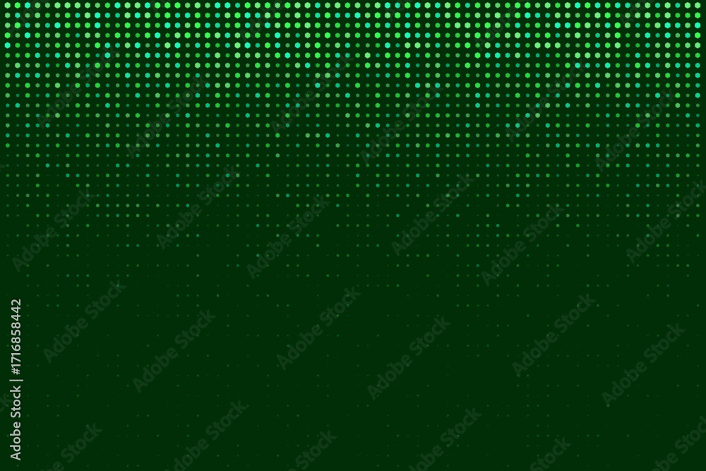Poster abstract digital background with fading green and teal dots on a dark gradient, creating a modern te