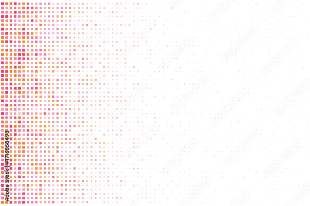 Poster abstract digital pixelated background with a vibrant gradient of colorful squares fading into a dark