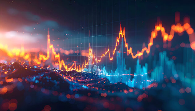 Abstract digital illustration of financial market data, stock chart analysis.