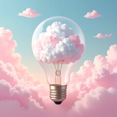 Lightbulb with fluffy clouds