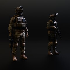 Modern Special Forces Soldiers in Tactical Combat Gear 3D Render, Military Concept and Digital Art