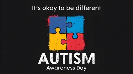 World autism awareness day banner design element. Children with development disorder support, ASD tolerance symbol. Colorful jigsaw puzzle pieces flat vector illustration with typography