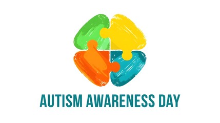 Obraz premium World autism awareness day banner design element. Children with development disorder support, ASD tolerance symbol. Colorful jigsaw puzzle pieces flat vector illustration with typography