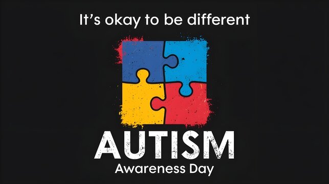 World autism awareness day banner design element. Children with development disorder support, ASD tolerance symbol. Colorful jigsaw puzzle pieces flat vector illustration with typography