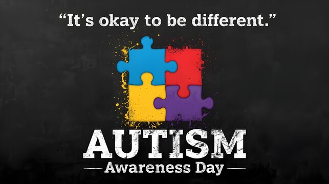 World autism awareness day banner design element. Children with development disorder support, ASD tolerance symbol. Colorful jigsaw puzzle pieces flat vector illustration with typography