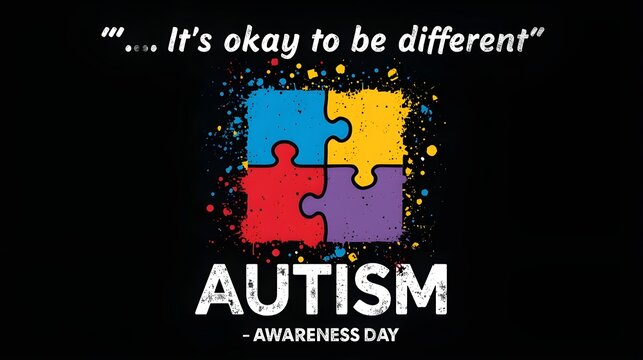 World autism awareness day banner design element. Children with development disorder support, ASD tolerance symbol. Colorful jigsaw puzzle pieces flat vector illustration with typography
