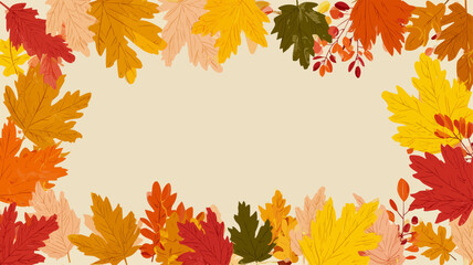 Autumn maple oak leaves border frame with colorful fall foliage seasonal thanksgiving background design.