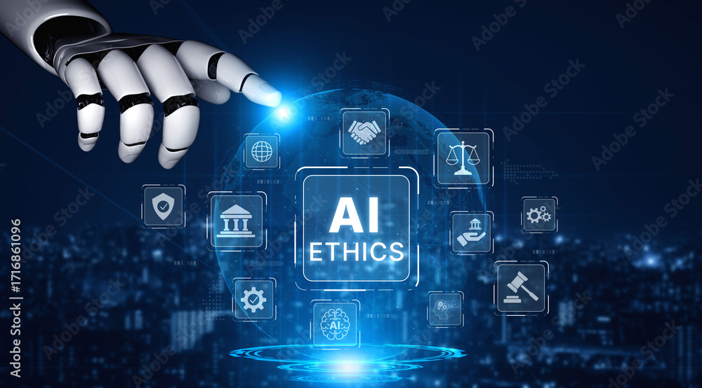 Poster ai ethics ensures fairness, transparency, and responsibility in intelligent systems, guiding safe an