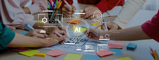 A dynamic scene of hands actively participating in a brainstorming session, featuring colorful...