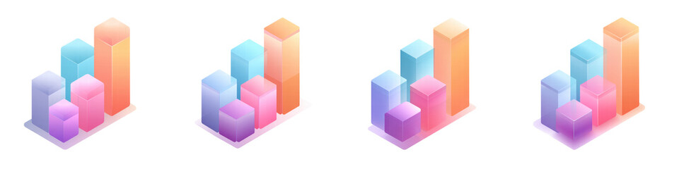 Obraz premium 3D Isometric Glassmorphism Icon PNG Set – Bar ChaRT