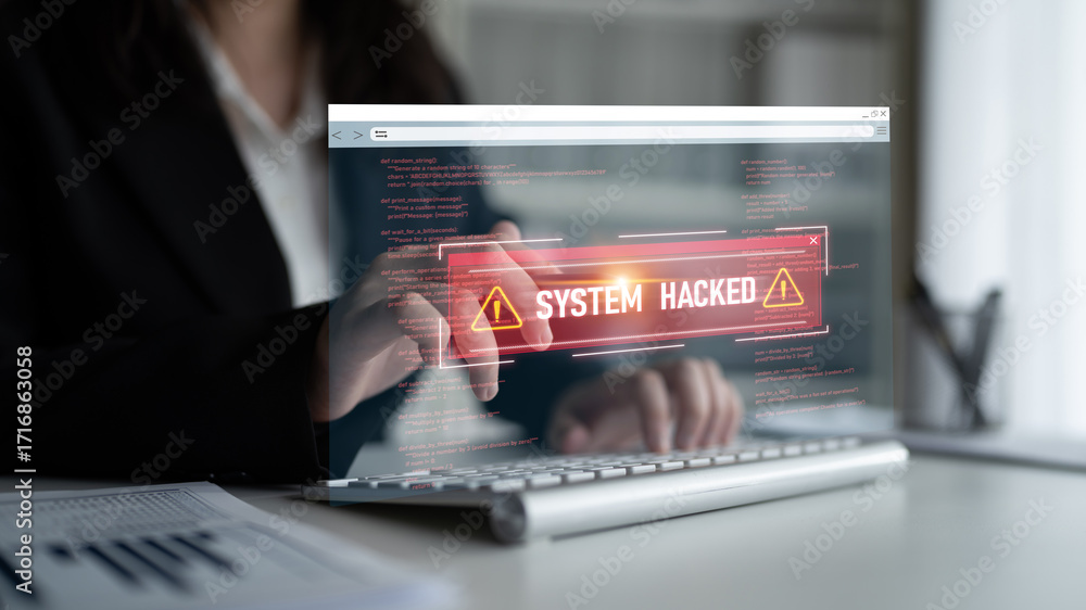 Poster cybersecurity protects digital systems from hackers with it security, attack prevention, and risk ma