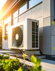 Modern home exterior with air conditioning unit