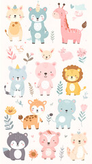 Cute Cartoon Animal Illustrations.