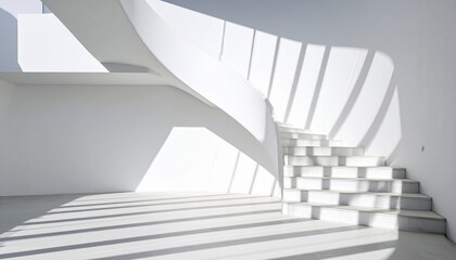 Obraz premium Modern White Spiral Staircase with Strong Light and Shadow