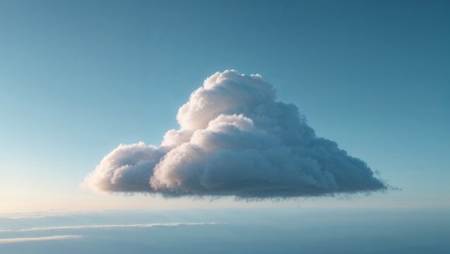 Single Cumulus Cloud Formation in a Vast Blue Sky - Aerial View Stock Photo