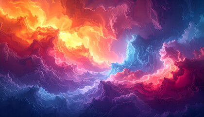 Vibrant Cosmic Nebula Swirls of Fiery Orange and Electric Blue Hues.