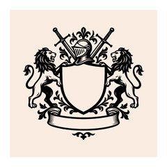Vintage heraldic lion logo shield coat of arms family crest logo vector