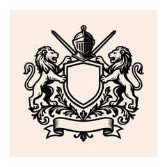 Vintage heraldic lion logo shield coat of arms family crest logo vector