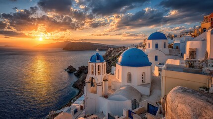Scenic sunset over Santorini