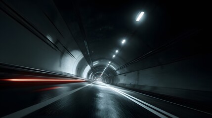 Motion Blur Lights in Dark Tunnel Representing Speed and Fast Movement