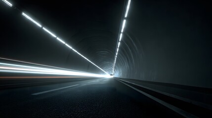 Motion Blur Lights in Dark Tunnel Representing Speed and Fast Movement