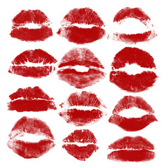 Set of red lipstick kiss png jpg