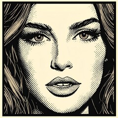 Halftone pop art woman face illustration
