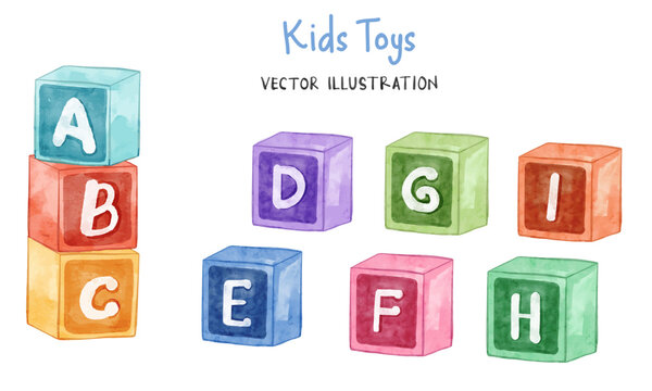 Watercolor Alphabet Cube Game Vector Set. ABC cube education illustration for creative design.