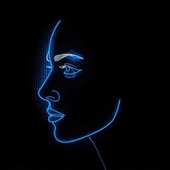 Minimalist glowing blue outline of a woman's face in profile