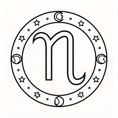 Zodiac sign outline symbol with decorative stars and moons
