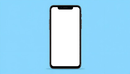 Modern smartphone with blank white screen mockup on blue background.