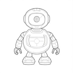 Outline drawing of a friendly small helper robot with a single eye camera
