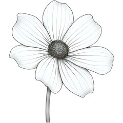 Single outlined sketch of a blooming flower with implied soft washes
