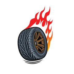 Cool design of racing car tire wheels with flame effect