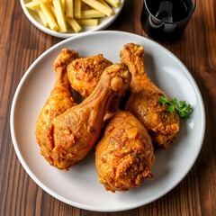 Fried chicken drumsticks in a plate