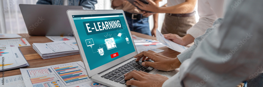 Poster e-learning website with brisk sofware for student to study online on the internet network