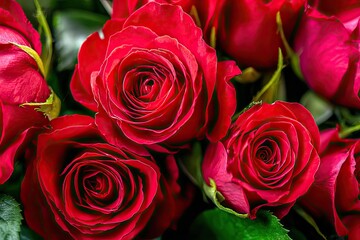 Close-up view of vibrant red roses.