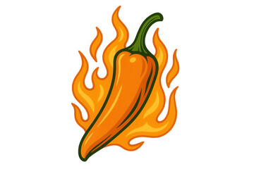 Chili pepper burning with hot flames, spicy food vector art, indicating extreme heat and cooking spice