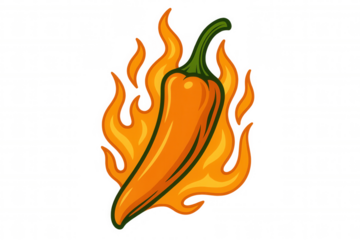 Chili pepper burning with hot flames, spicy food vector art, indicating extreme heat and cooking spice