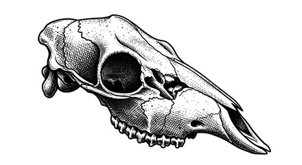 Animal Skull Illustration Detailed Black and White Drawing
