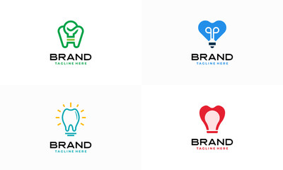 Set of Dental Health Clinic logo concept vector, Light bulb shape tooth glow symbol idea creative vector illustration.