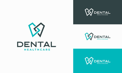 Obraz premium Dental Clinic Logo Tooth abstract design vector template Linear style. Dentist stomatology medical doctor Logotype concept icon.